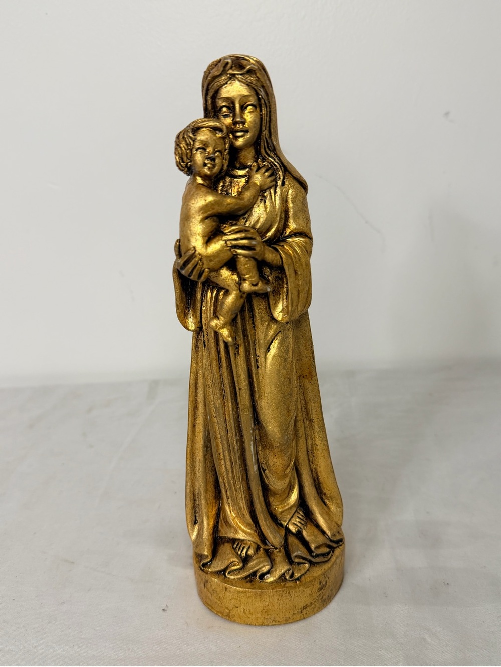Vintage Madonna & Child Statue Made In Italy Gold Religious Figurine